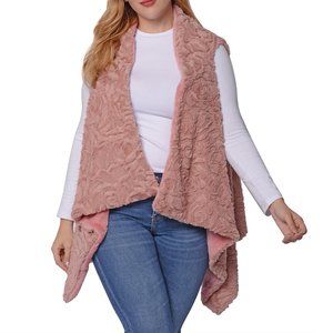 Embossed Rose Pattern Faux Fur Vest